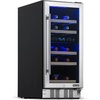 image:imageNewAir 15 Dual Zone Wine Fridge for 29 Bottles  BuiltIn or Freestanding Wine Cooler Refrigerator with Glass Door  Precision Temperature Control amp Beechwood Shelving  Stainless Steel