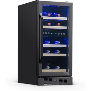 image:imageNewAir 15 Dual Zone Wine Fridge for 29 Bottles  BuiltIn or Freestanding Wine Cooler Refrigerator with Glass Door  Precision Cooling amp Wood Shelves for Red and White Wines  Black Stainless SteelBlack Stainless Steel