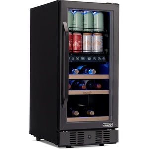 image:imageNewAir 15 Wine and Beverage Refrigerator 9 Bottle and 48 Can Capacity Beverage Cooler in Stainless Steel Builtin or Freestanding Dual Zone Drink Fridge with TriplePane Glass Door9 Bottle  48 Can