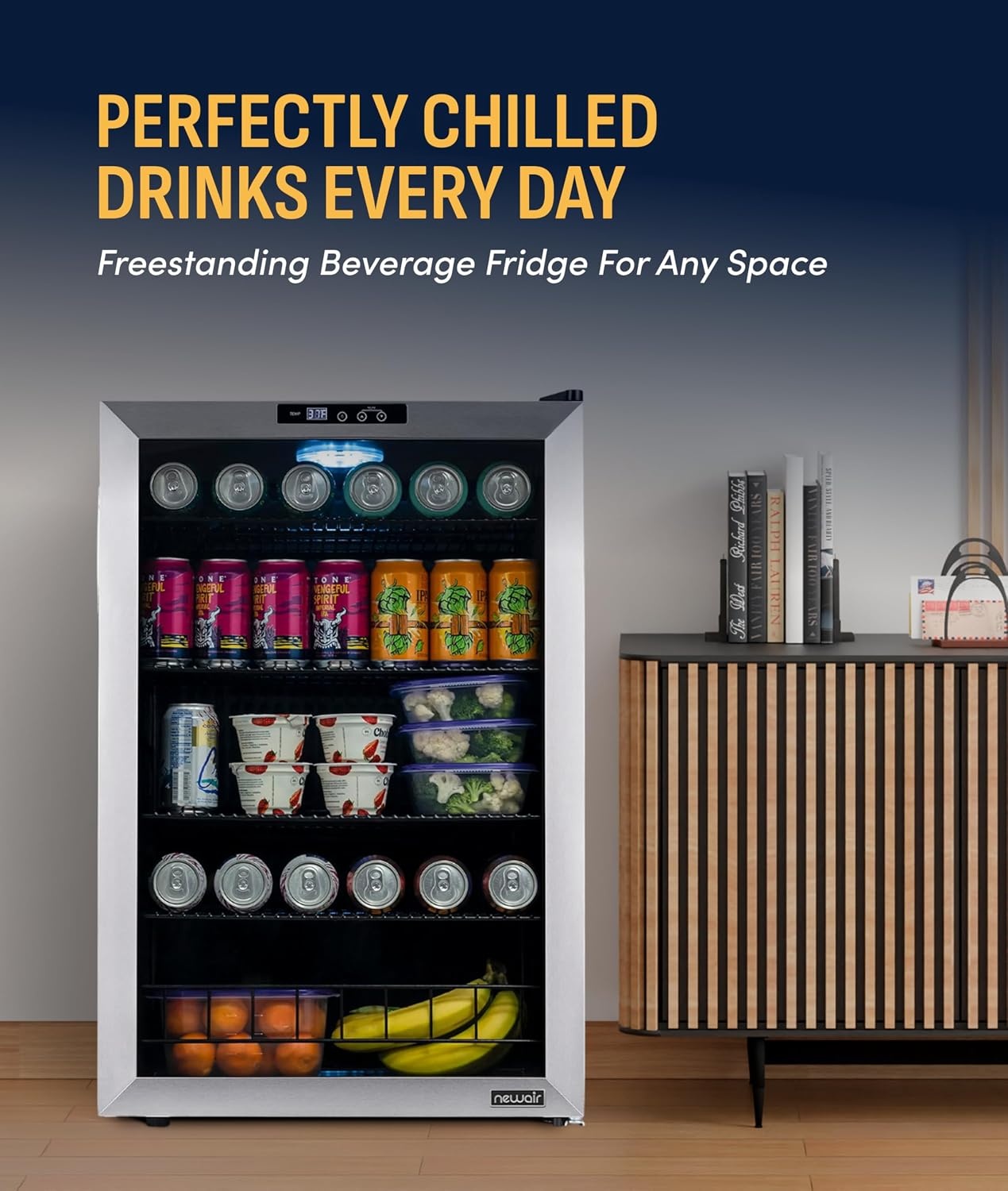 image:imageNewAir 224 Can Beverage Refrigerator  24 BuiltIn or Freestanding Mini Fridge for Bedroom Home Bar or Living Room  ColorChanging LED amp Adjustable Shelves  Stainless Steel160 cans