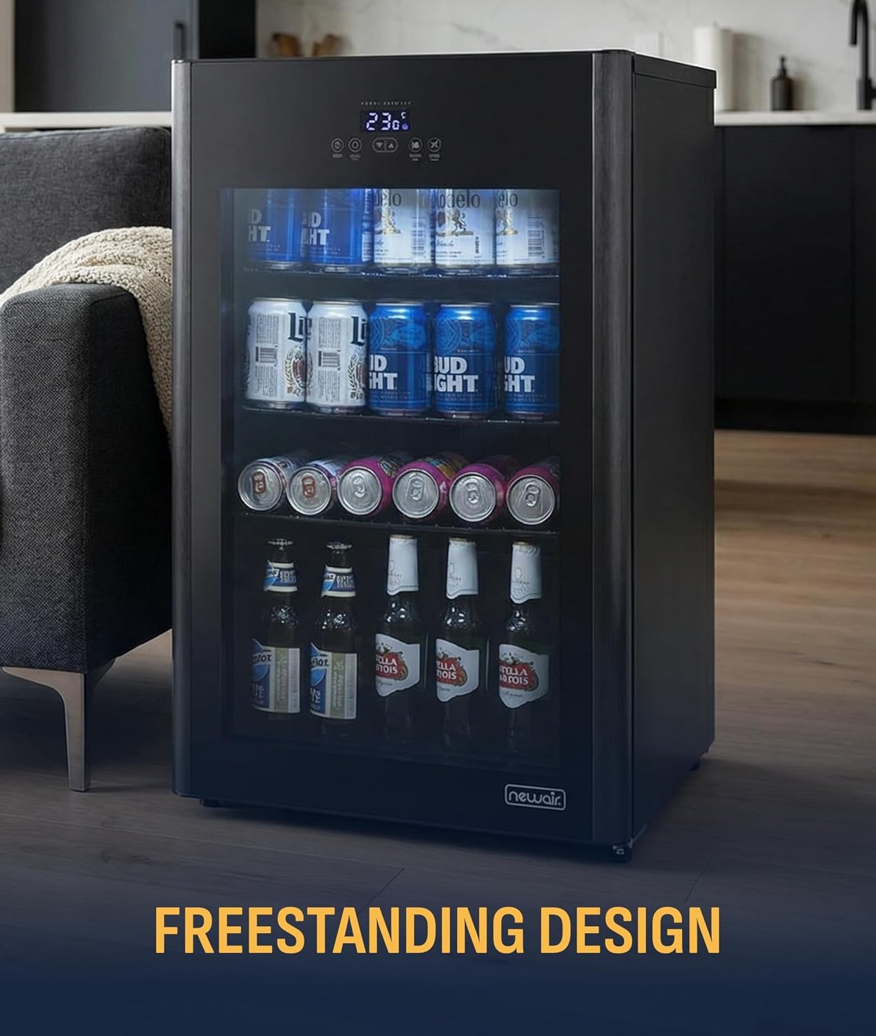 image:imageNewAir 224 Can Beverage Refrigerator  24 BuiltIn or Freestanding Mini Fridge for Bedroom Home Bar or Living Room  ColorChanging LED amp Adjustable Shelves  Stainless Steel125 cans