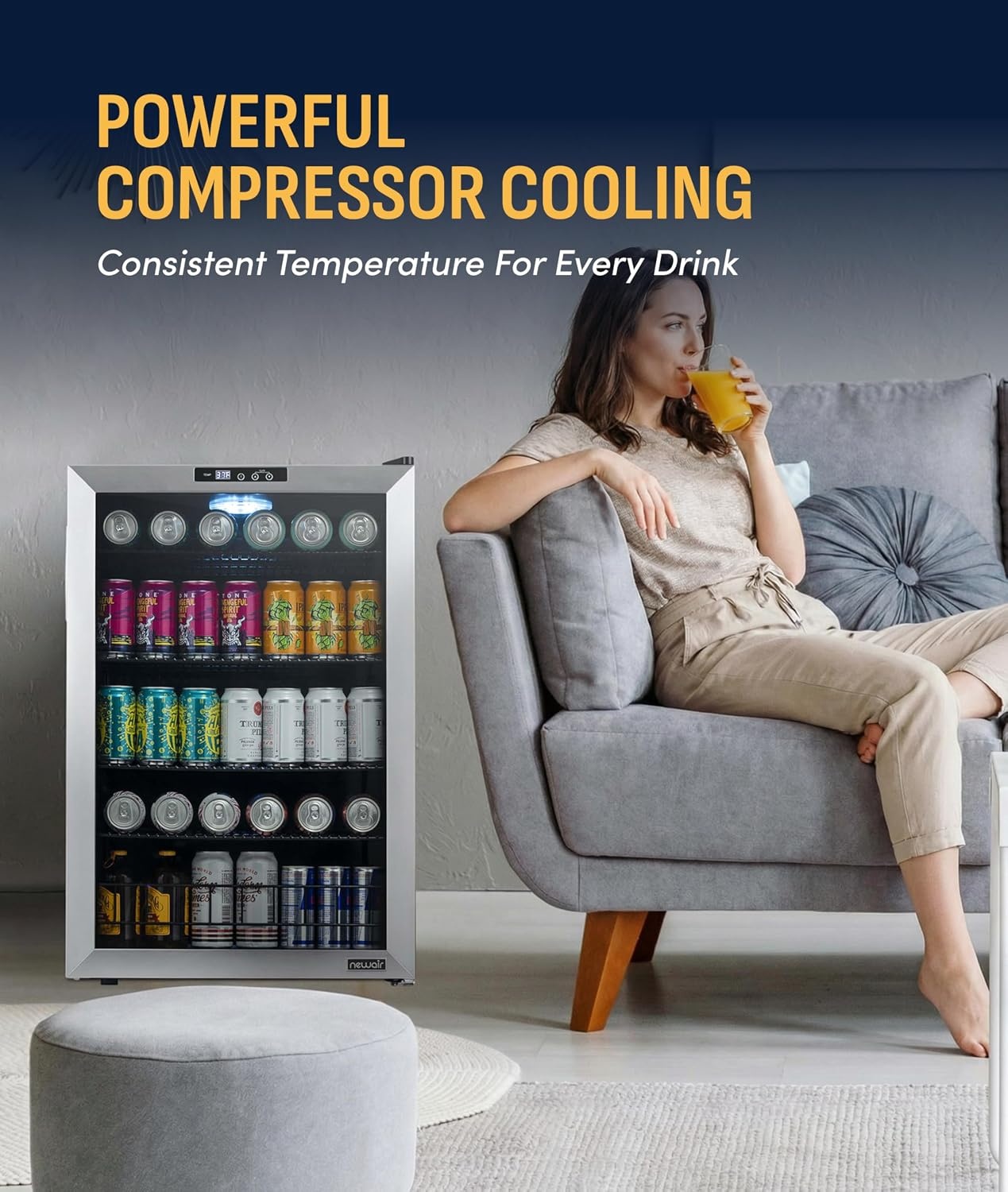 image:imageNewAir 224 Can Beverage Refrigerator  24 BuiltIn or Freestanding Mini Fridge for Bedroom Home Bar or Living Room  ColorChanging LED amp Adjustable Shelves  Stainless Steel160 cans