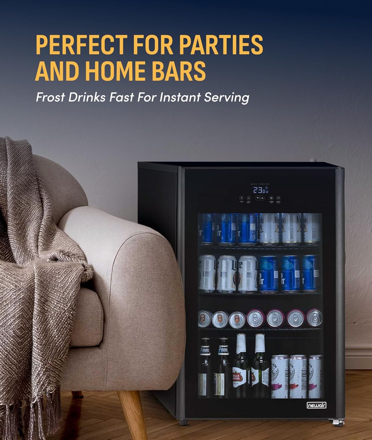image:imageNewAir 224 Can Beverage Refrigerator  24 BuiltIn or Freestanding Mini Fridge for Bedroom Home Bar or Living Room  ColorChanging LED amp Adjustable Shelves  Stainless Steel125 cans