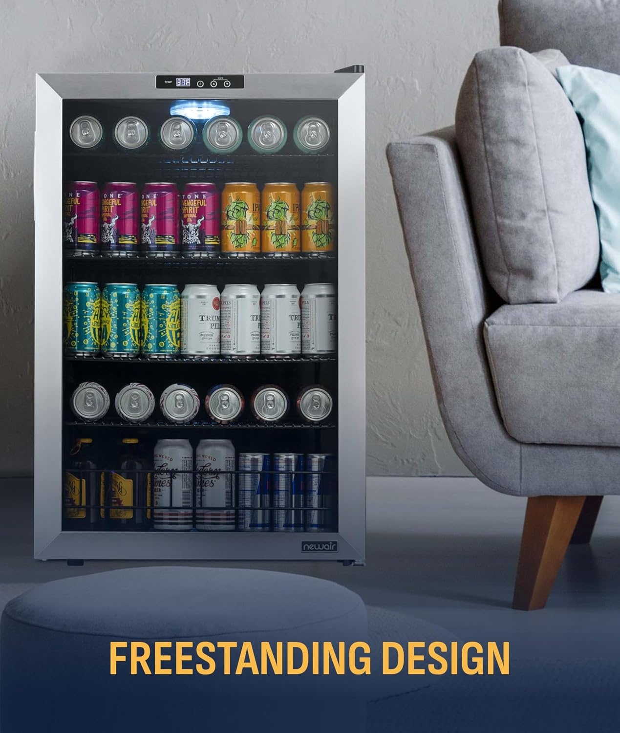 image:imageNewAir 224 Can Beverage Refrigerator  24 BuiltIn or Freestanding Mini Fridge for Bedroom Home Bar or Living Room  ColorChanging LED amp Adjustable Shelves  Stainless Steel160 cans