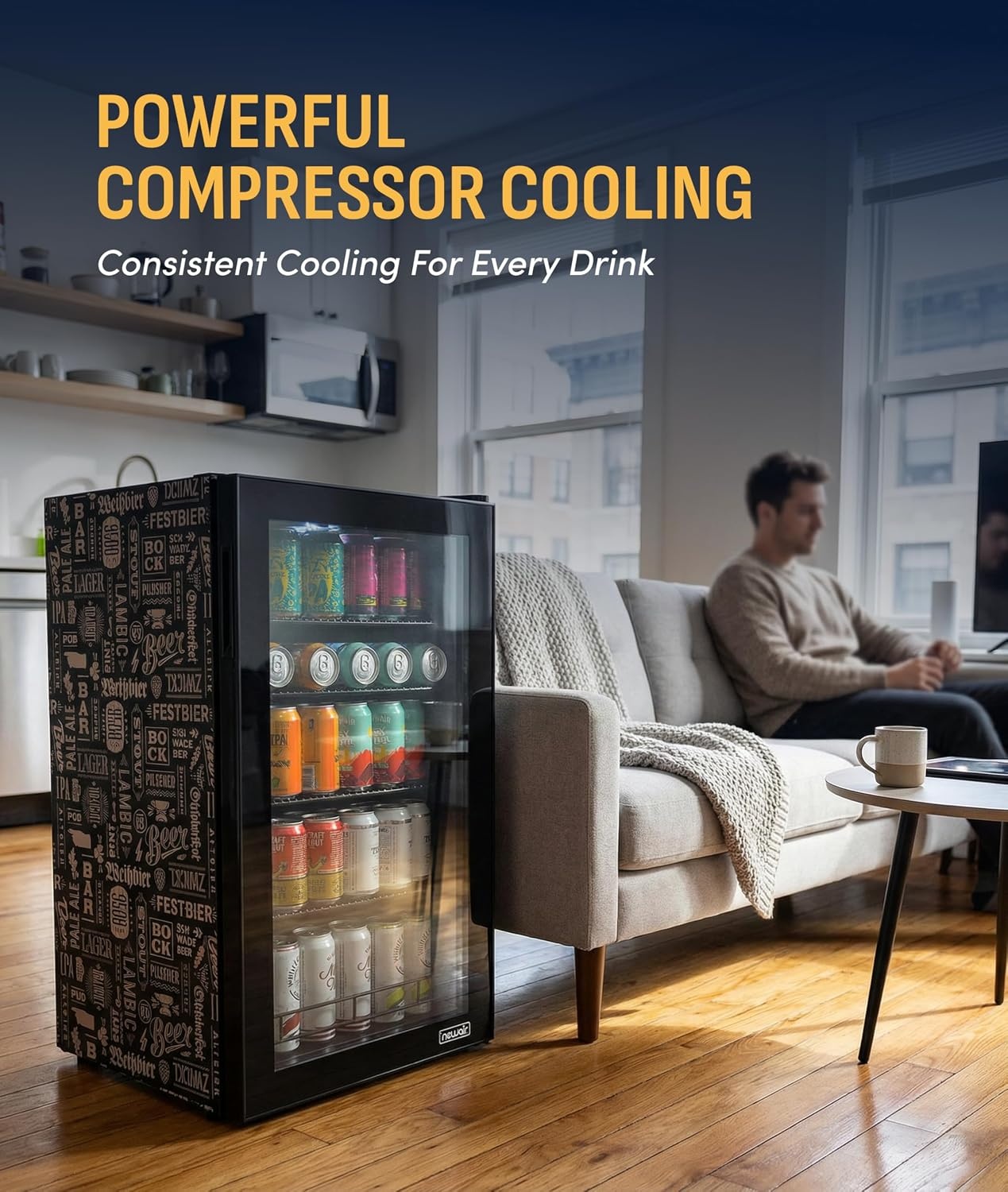 image:imageNewAir 224 Can Beverage Refrigerator  24 BuiltIn or Freestanding Mini Fridge for Bedroom Home Bar or Living Room  ColorChanging LED amp Adjustable Shelves  Stainless Steel126 cans