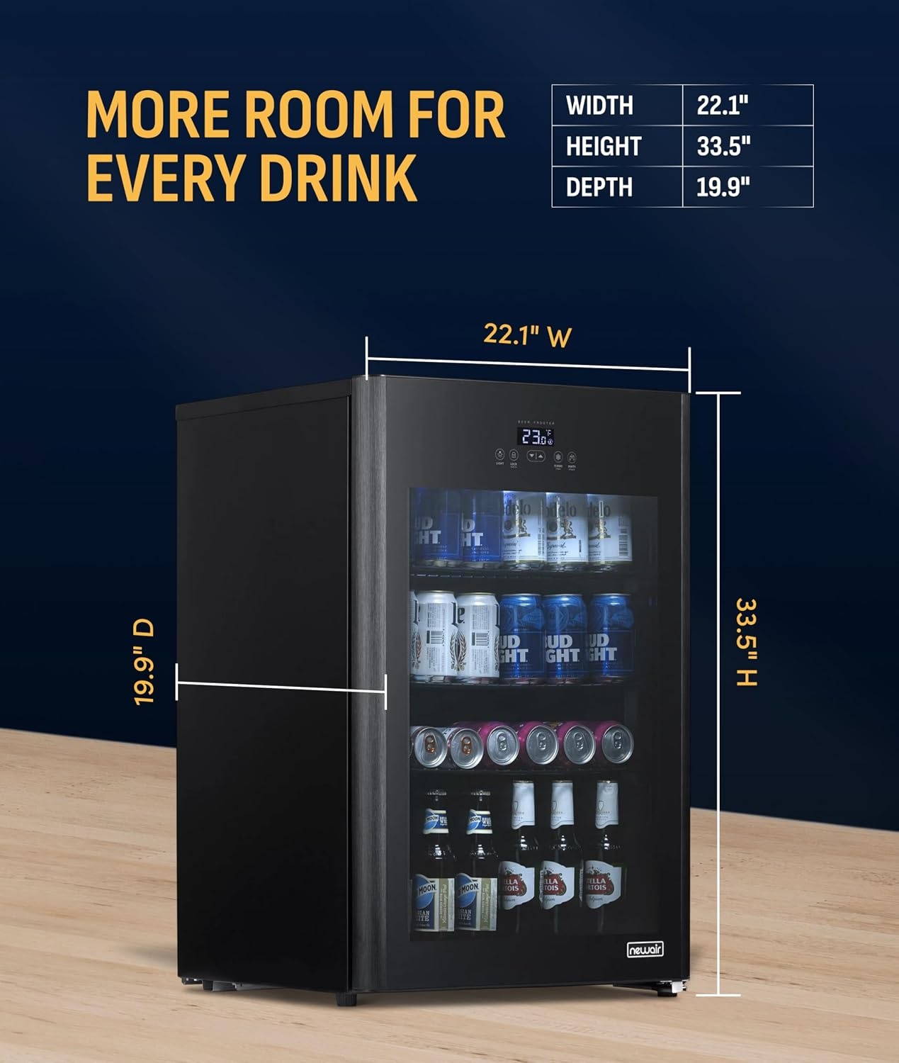 image:imageNewAir 224 Can Beverage Refrigerator  24 BuiltIn or Freestanding Mini Fridge for Bedroom Home Bar or Living Room  ColorChanging LED amp Adjustable Shelves  Stainless Steel125 cans