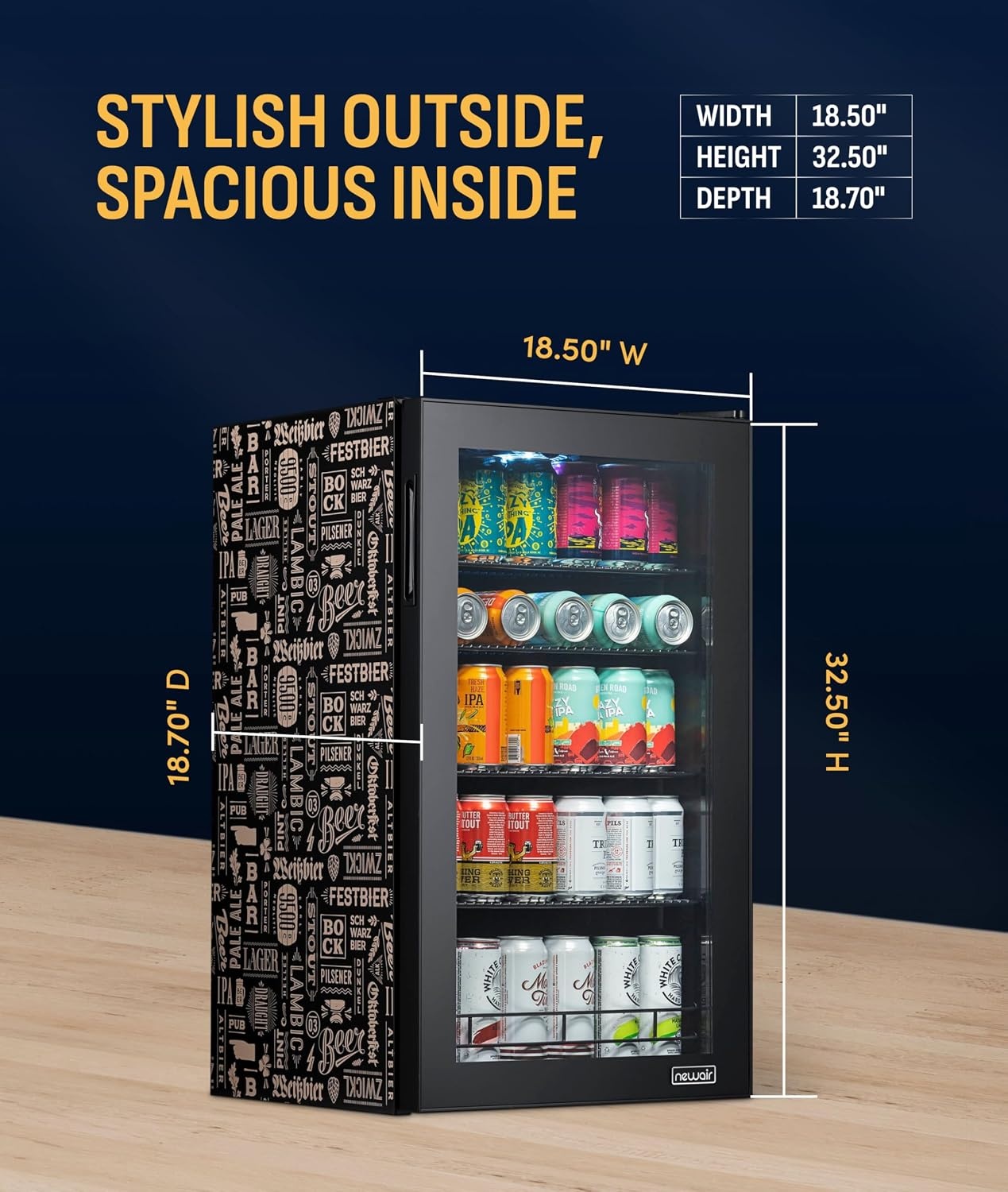 image:imageNewAir 224 Can Beverage Refrigerator  24 BuiltIn or Freestanding Mini Fridge for Bedroom Home Bar or Living Room  ColorChanging LED amp Adjustable Shelves  Stainless Steel126 cans