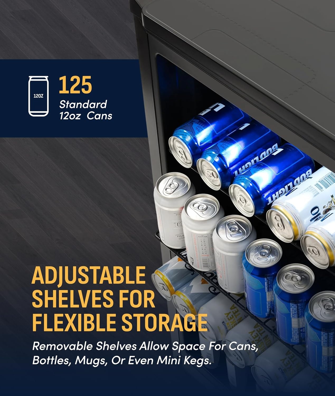 image:imageNewAir 224 Can Beverage Refrigerator  24 BuiltIn or Freestanding Mini Fridge for Bedroom Home Bar or Living Room  ColorChanging LED amp Adjustable Shelves  Stainless Steel125 cans