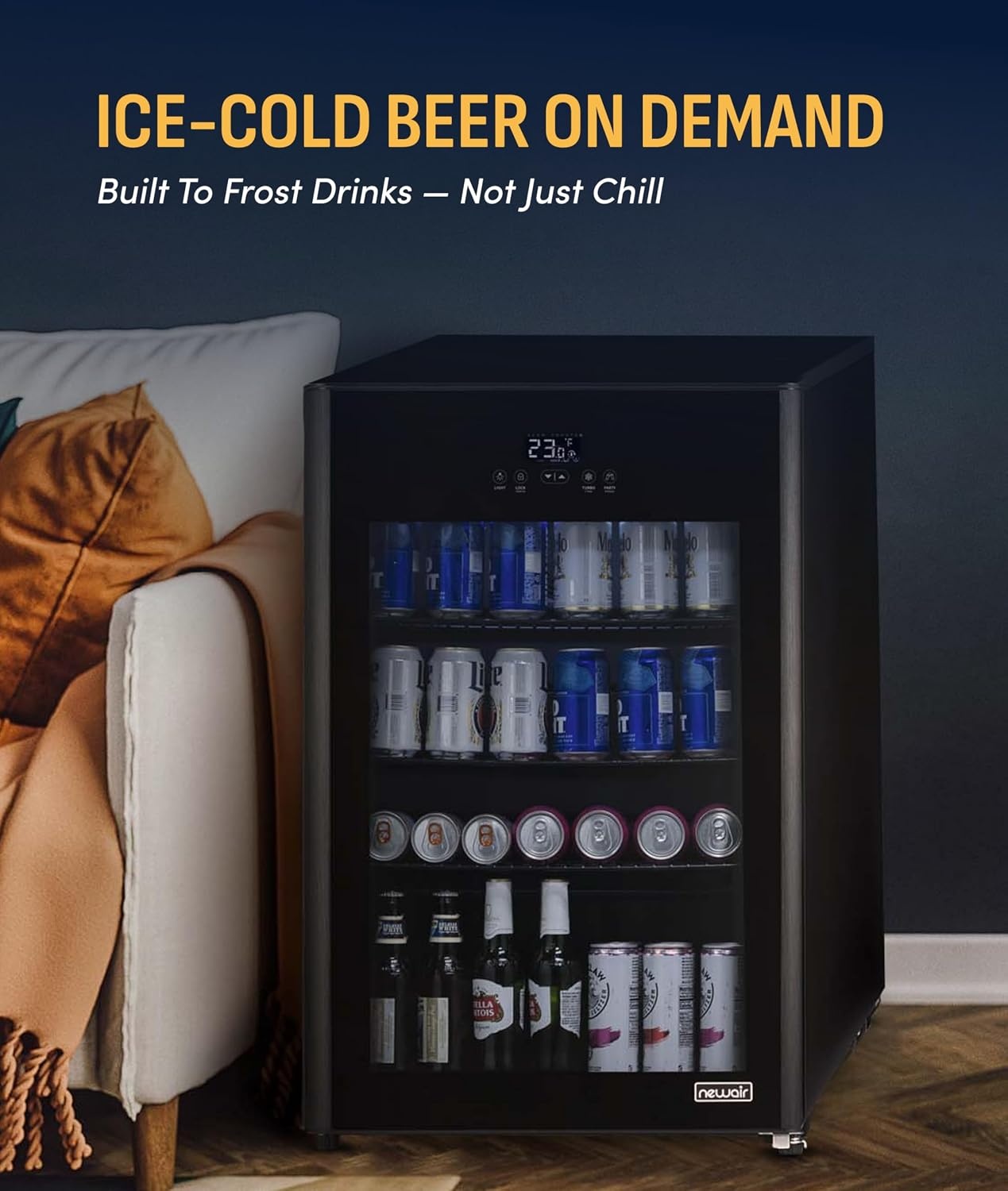 image:imageNewAir 224 Can Beverage Refrigerator  24 BuiltIn or Freestanding Mini Fridge for Bedroom Home Bar or Living Room  ColorChanging LED amp Adjustable Shelves  Stainless Steel125 cans