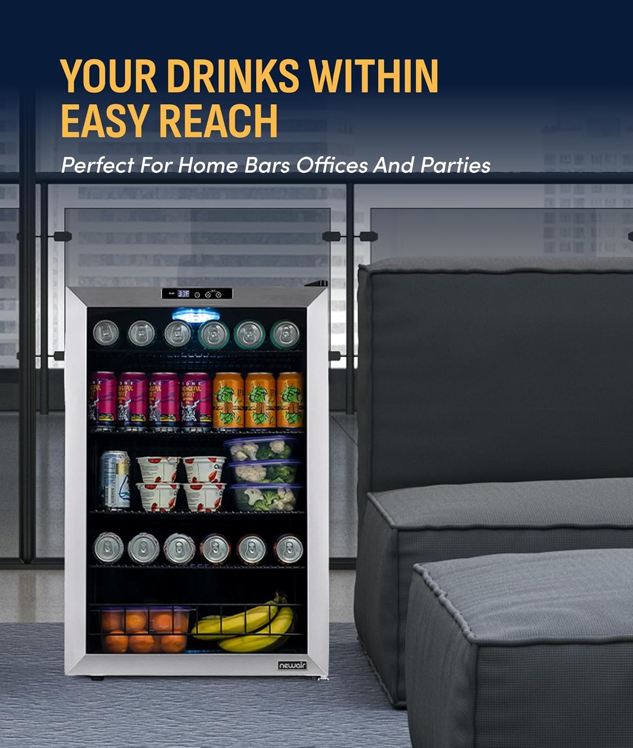 image:imageNewAir 224 Can Beverage Refrigerator  24 BuiltIn or Freestanding Mini Fridge for Bedroom Home Bar or Living Room  ColorChanging LED amp Adjustable Shelves  Stainless Steel160 cans