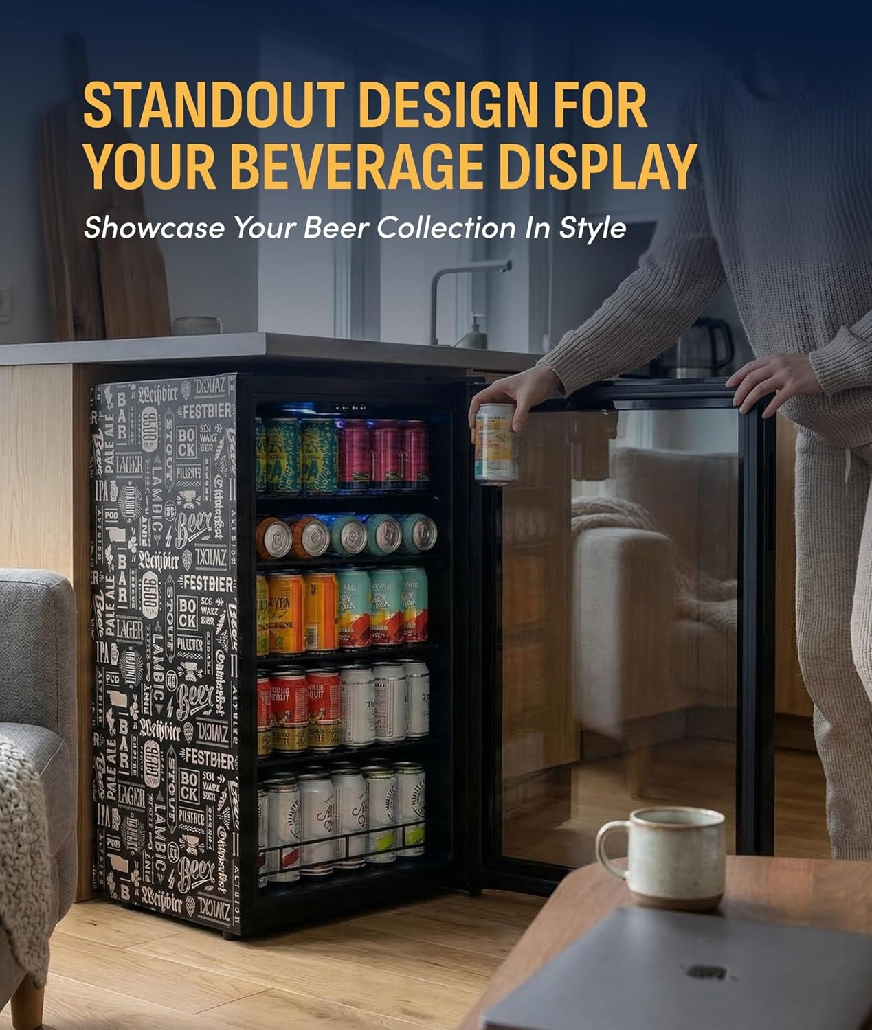 image:imageNewAir 224 Can Beverage Refrigerator  24 BuiltIn or Freestanding Mini Fridge for Bedroom Home Bar or Living Room  ColorChanging LED amp Adjustable Shelves  Stainless Steel126 cans